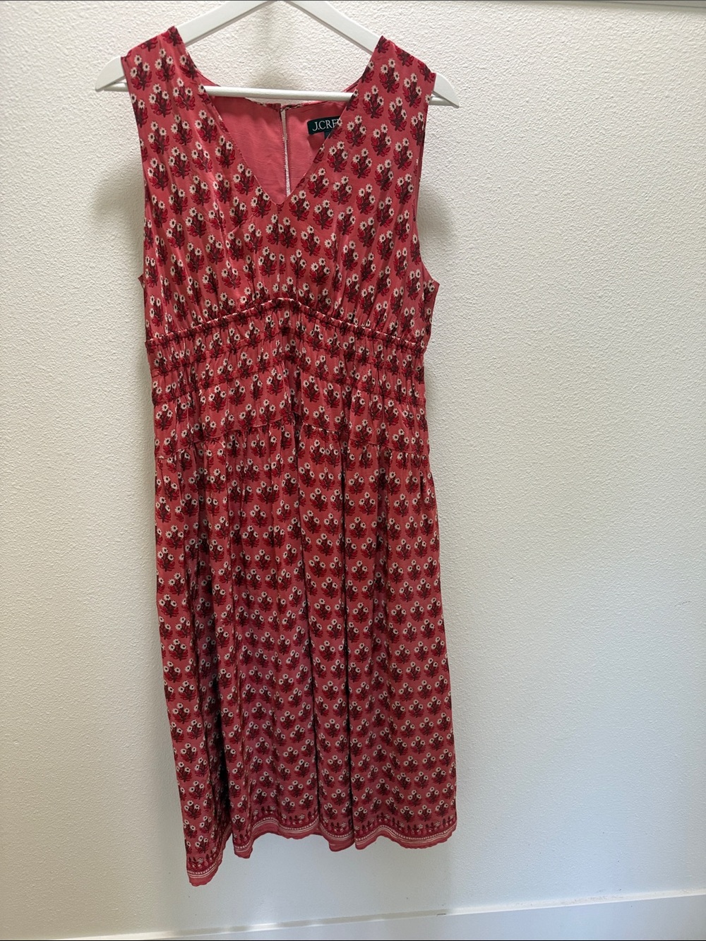 J. Crew Red Floral Sleeveless V-Neck Midi Dress